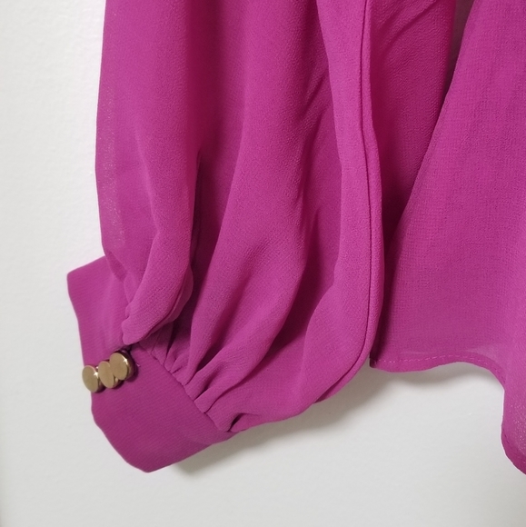 Keepsake The Label Pink Bow Tie Chiffon Blouse V-neck Puff Sleeve Rex Fit XXS - Picture 10 of 11